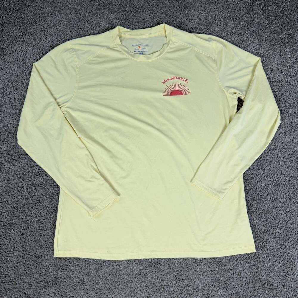 Margaritaville Shirt Mens Medium Yellow Long Sleeve Island Reserve Sun Graphic